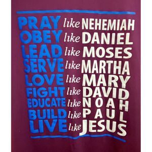 Pray Obey Lead Serve Believe‎ Fight … Love Like Jesus Women's XXL Tee Purple